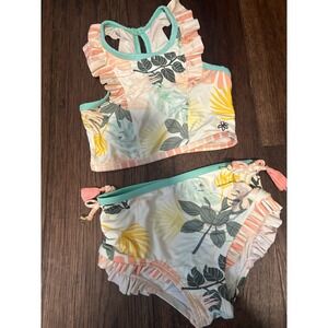 Matilda Jane Girls Tropical Floral Ruffle Bikini Swimsuit Set Size 8